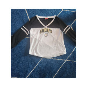 NFL For her Steelers Crop Top 3/4 Sleeve Shirt LG